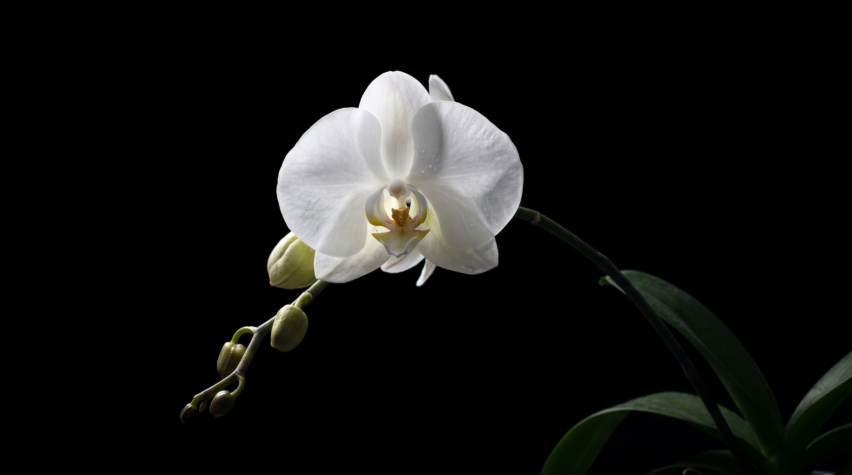 White Orchid On Black Background